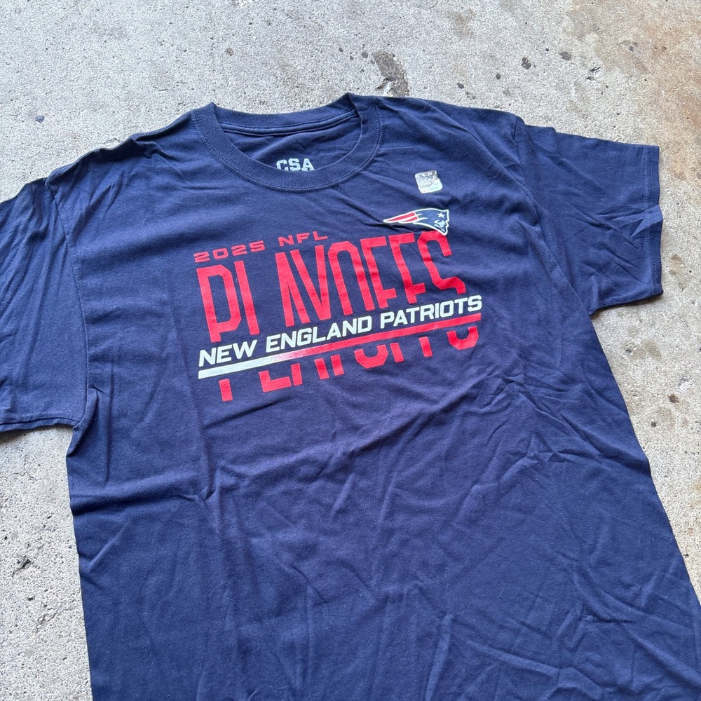 CSA New England Patriots 2025 NFL Playoffs T-Shirt Navy Blue Large